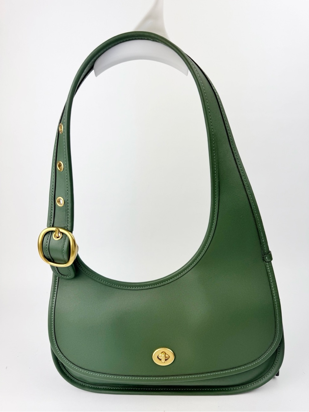 Green Leather Shoulder Bag with Gold Hardware